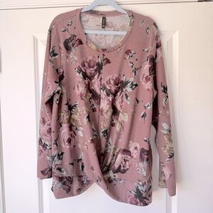 Women's Twist-Front Top, Floral Pink / Mauve, 1X (Labeled 3X, runs like 1X)